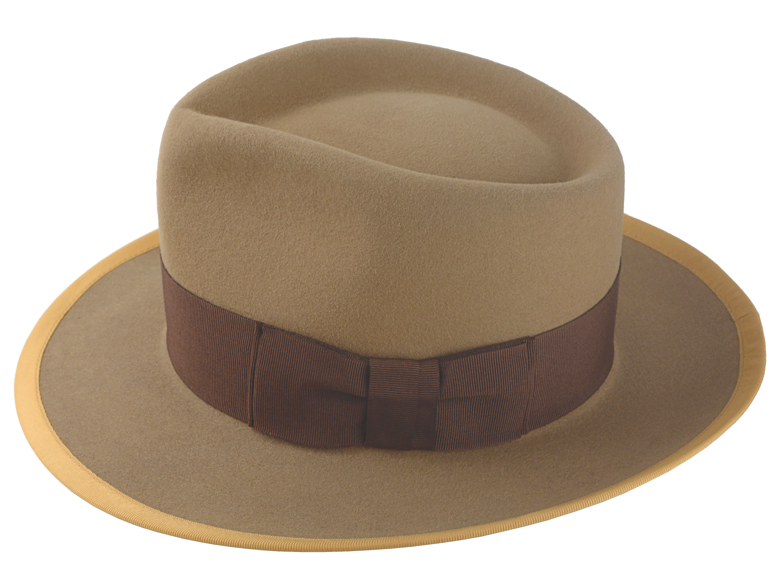 The STENTOR - Teardrop Fedora For Men with Double-Bow hatband in Light Camel Rabbit fur felt | Agnoulita Quality Custom Hats 2