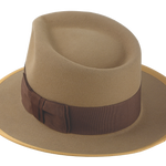 The STENTOR - Teardrop Fedora For Men with Double-Bow hatband in Light Camel Rabbit fur felt | Agnoulita Quality Custom Hats 3