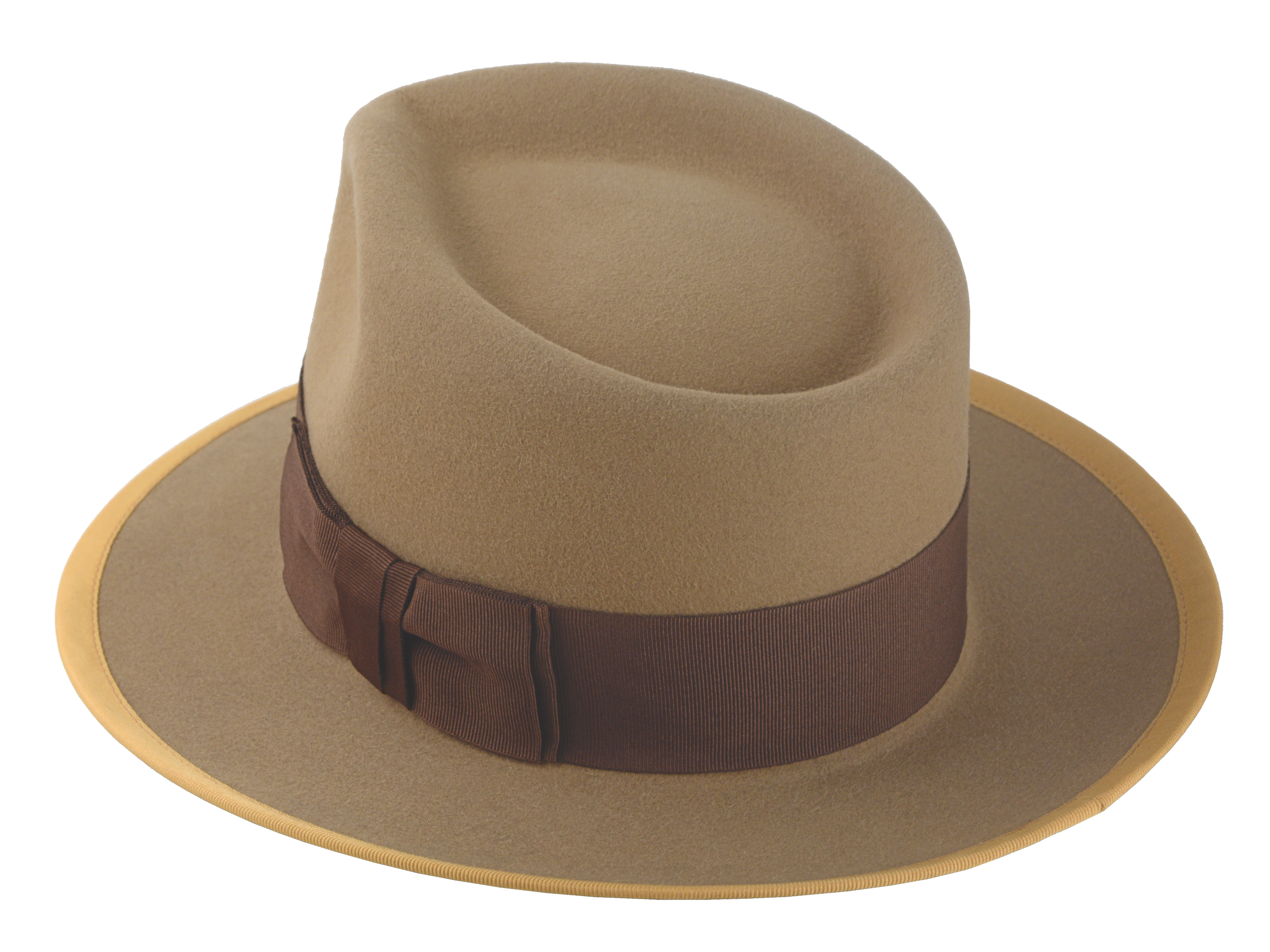 The STENTOR - Teardrop Fedora For Men with Double-Bow hatband in Light Camel Rabbit fur felt | Agnoulita Quality Custom Hats 3