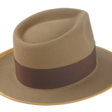 The STENTOR - Teardrop Fedora For Men with Double-Bow hatband in Light Camel Rabbit fur felt | Agnoulita Quality Custom Hats 4