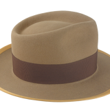 The STENTOR - Teardrop Fedora For Men with Double-Bow hatband in Light Camel Rabbit fur felt | Agnoulita Quality Custom Hats 5