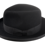 Detailed view of the 1 1/2" grosgrain ribbon hatband of Summit Homburg Hat