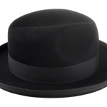 Side view of the Summit Homburg Hat demonstrating the 5" crown height and 2 3/8" ribbon-bound rolled brim