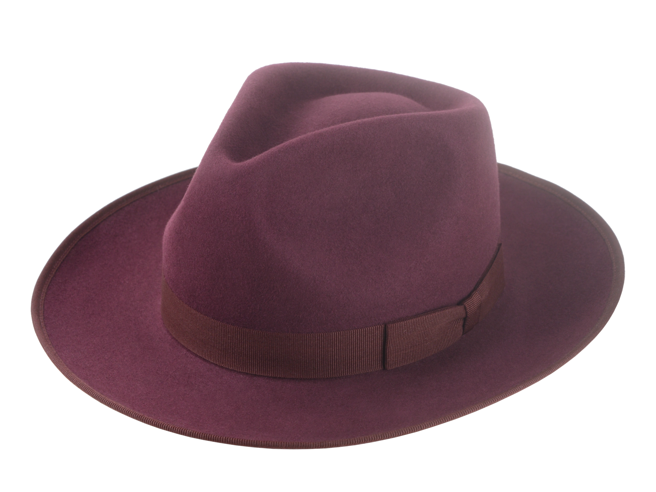 The Ulysses - Open-Road Style Wide Brim Fedora For Men in Burgundy Beaver Fur Felt | Agnoulita Quality Custom Hats 1