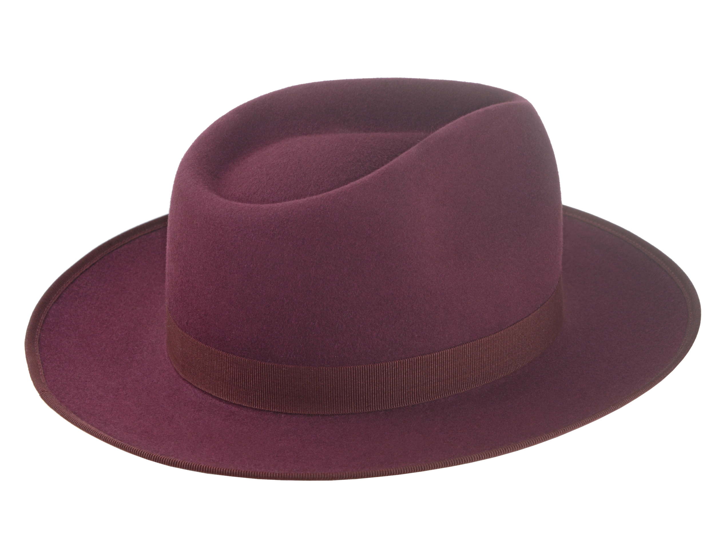 The Ulysses - Open-Road Style Wide Brim Fedora For Men in Burgundy Beaver Fur Felt | Agnoulita Quality Custom Hats 4