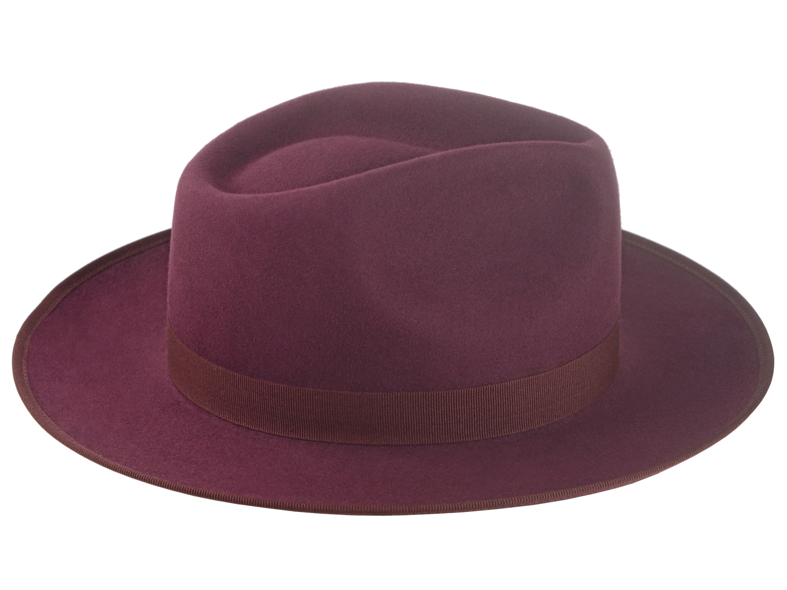 The Ulysses - Open-Road Style Wide Brim Fedora For Men in Burgundy Beaver Fur Felt | Agnoulita Quality Custom Hats 5