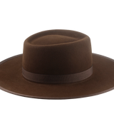 The Vanguard: Focused shot highlighting the 3 5/8" ribbon-bound flat brim | Agnoulita Hats