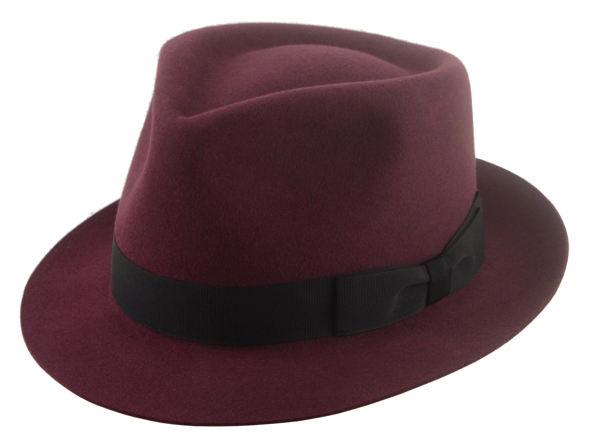 The Verve - Burgundy Premium Fur Felt Narrow Brim Fedora Hat for Men with Teardrop Crown Design | Agnoulita Quality Custom Hats  1