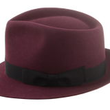 The Verve - Burgundy Premium Fur Felt Narrow Brim Fedora Hat for Men with Teardrop Crown Design | Agnoulita Quality Custom Hats  2
