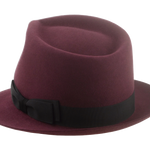 The Verve - Burgundy Premium Fur Felt Narrow Brim Fedora Hat for Men with Teardrop Crown Design | Agnoulita Quality Custom Hats  3