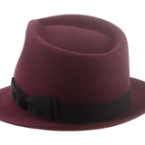 The Verve - Burgundy Premium Fur Felt Narrow Brim Fedora Hat for Men with Teardrop Crown Design | Agnoulita Quality Custom Hats  3