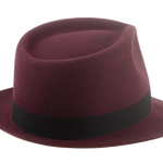 The Verve - Burgundy Premium Fur Felt Narrow Brim Fedora Hat for Men with Teardrop Crown Design | Agnoulita Quality Custom Hats  4