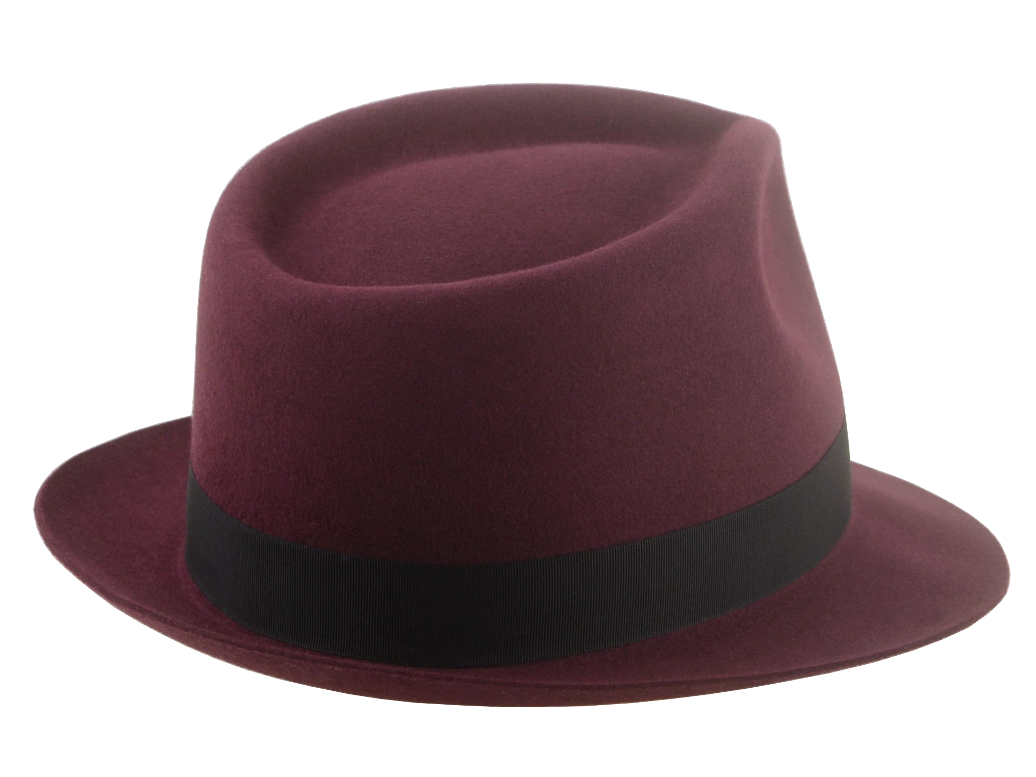 The Verve - Burgundy Premium Fur Felt Narrow Brim Fedora Hat for Men with Teardrop Crown Design | Agnoulita Quality Custom Hats  4