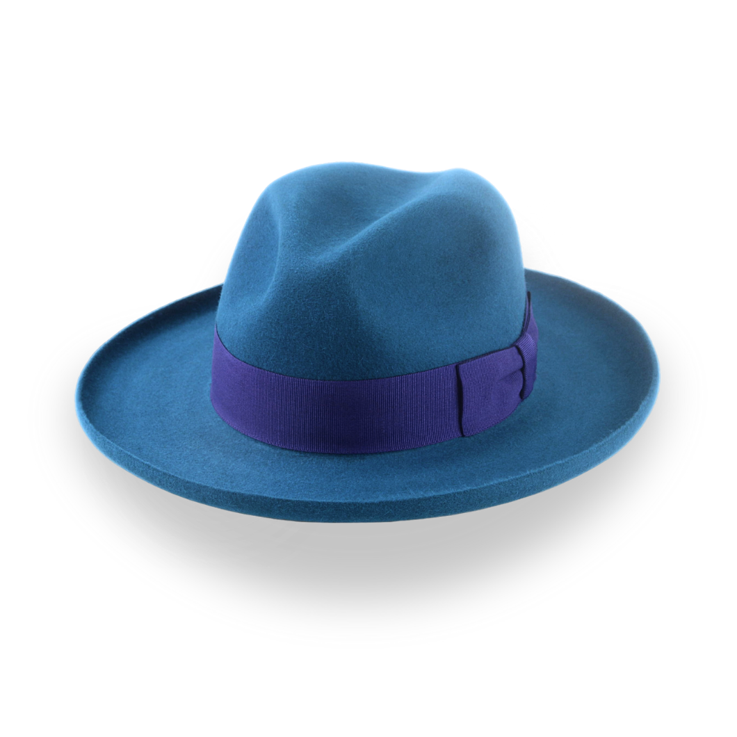 Yale Blue Fur Felt Fedora with Rolled Wide Brim | The Magellan - Agnoulita Hats 1 
