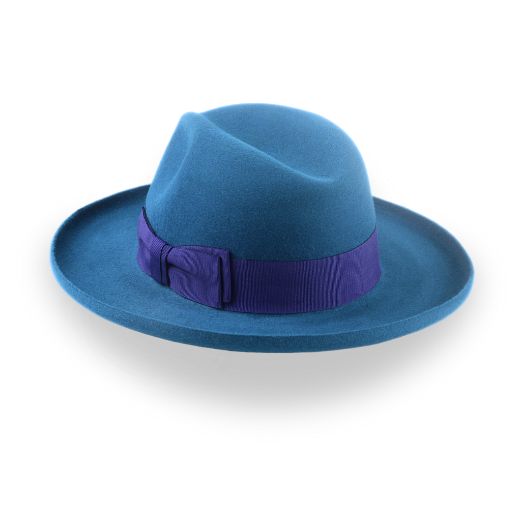 Yale Blue Fur Felt Fedora with Rolled Wide Brim | The Magellan - Agnoulita Hats 4 